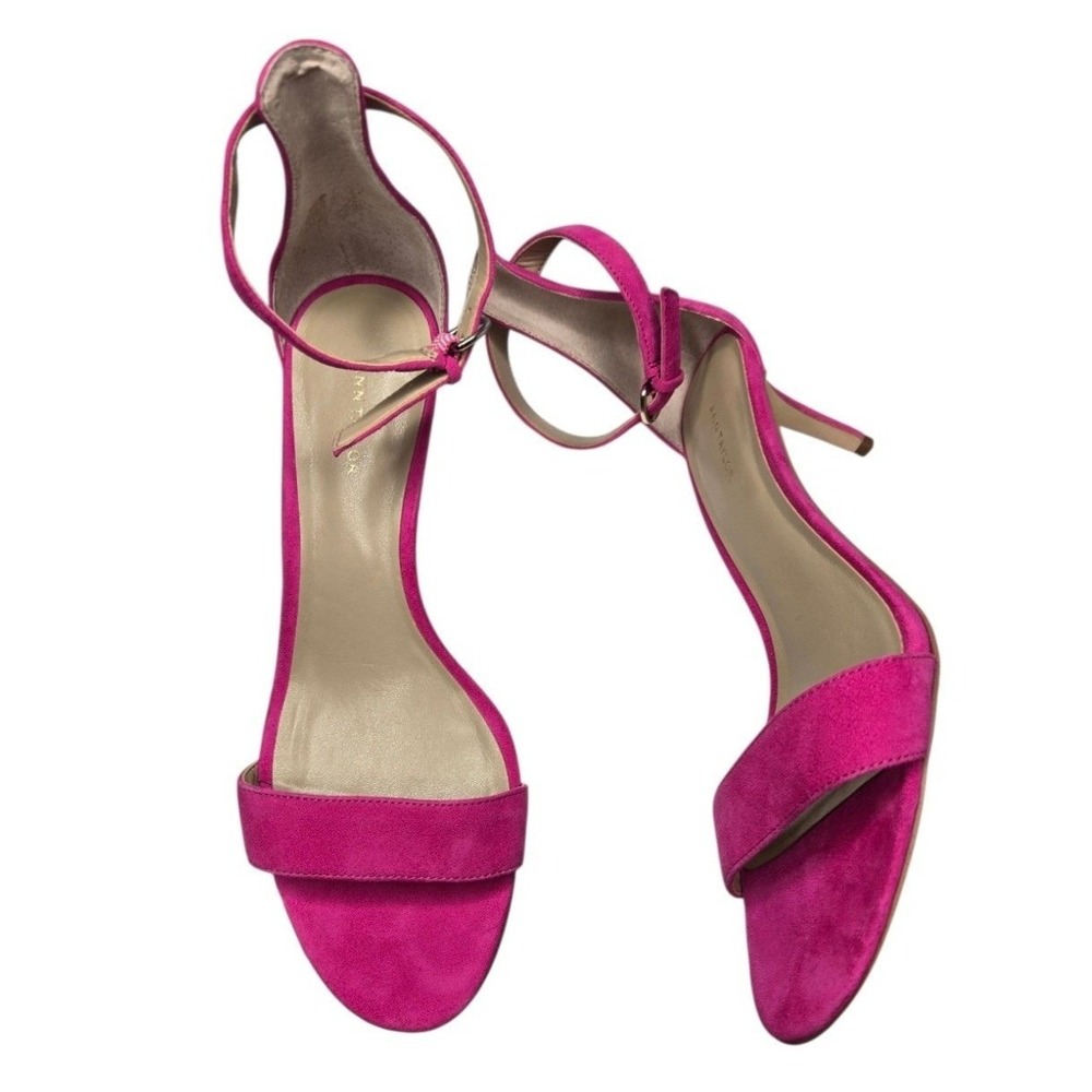 Ann Taylor Kaelyn Deep Fuchsia Suede Kitten Heel Sandals Sz 8 Bright Summer Shoe